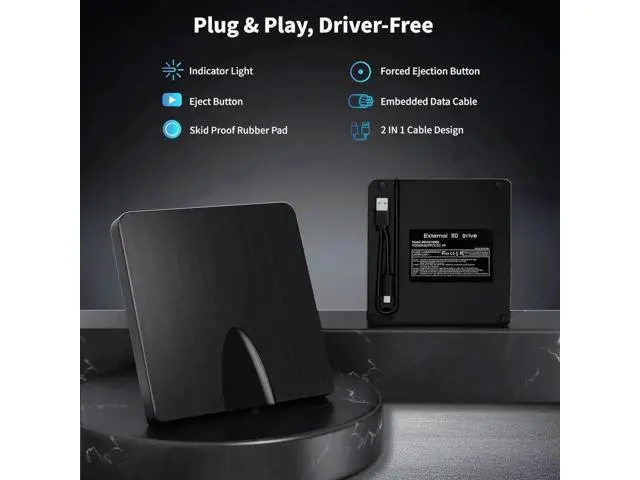 Alt view image 6 of 7 - Vszerda External Blu Ray Drive, USB 3.0 and Type-C Blu Ray Burner Portable Blu Ray DVD/CD/BD Player, 3D Optical Bluray Drive Compatible with Windows XP/7/8/10/11 MacOS for Mac-Book Laptop Desktop PC