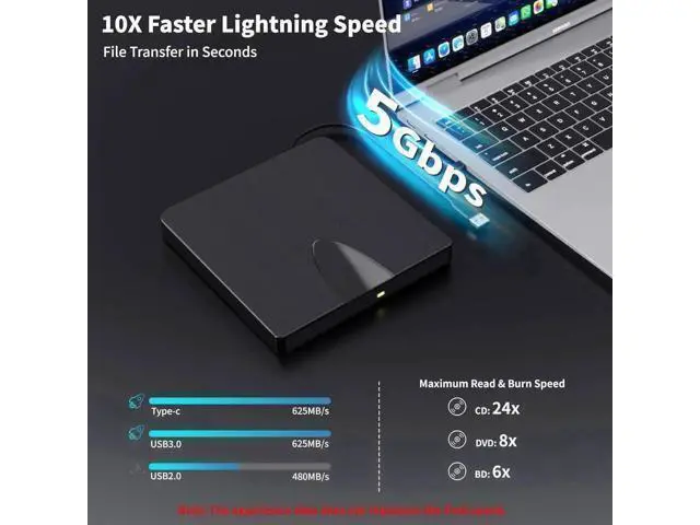 Alt view image 7 of 7 - Vszerda External Blu Ray Drive, USB 3.0 and Type-C Blu Ray Burner Portable Blu Ray DVD/CD/BD Player, 3D Optical Bluray Drive Compatible with Windows XP/7/8/10/11 MacOS for Mac-Book Laptop Desktop PC