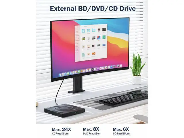 Alt view image 2 of 7 - Vszerda External Blu-ray Drive, USB 3.0 Type-C Optical External DVD Drive Burner, External Bluray Burner Compatible with Windows/MacOS/Linux Laptop Desktop