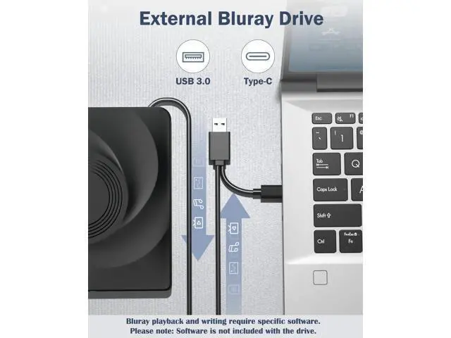Alt view image 4 of 7 - Vszerda External Blu-ray Drive, USB 3.0 Type-C Optical External DVD Drive Burner, External Bluray Burner Compatible with Windows/MacOS/Linux Laptop Desktop