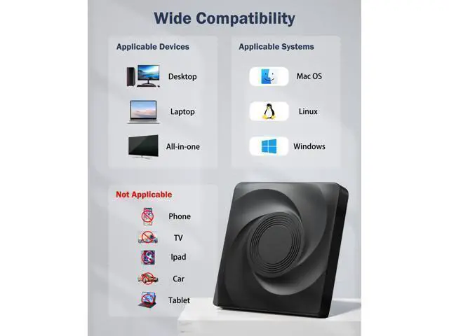 Alt view image 7 of 7 - Vszerda External Blu-ray Drive, USB 3.0 Type-C Optical External DVD Drive Burner, External Bluray Burner Compatible with Windows/MacOS/Linux Laptop Desktop