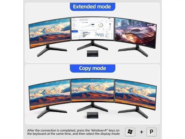 Alt view image 2 of 7 - KVM Switch 3 Monitors 2 Computers 8K@60Hz/4K@120Hz, Triple Monitors HDMI KVM Switches for 2 PC Sharing 3 Monitor and Keyboard Mouse with Power Adapter, Wired Extend Controller & USB 3.0 Cables