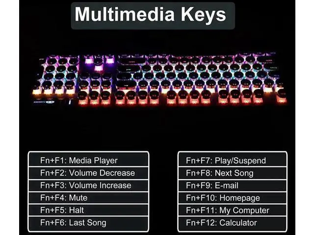 Alt view image 2 of 7 - Typewriter Style Mechanical Gaming Keyboard, Black Retro Punk Gaming Keyboard with RGB Backlit, 104 Keys Blue Switch Wired Cute Keyboard, Round Keycaps for Windows/Mac/PC