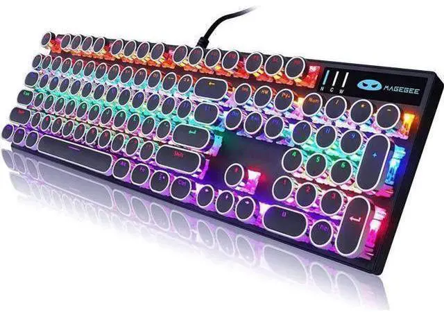 Main image of Typewriter Style Mechanical Gaming Keyboard, Black Retro Punk Gaming Keyboard with RGB Backlit, 104 Keys Blue Switch Wired Cute Keyboard, Round Keycaps for Windows/Mac/PC