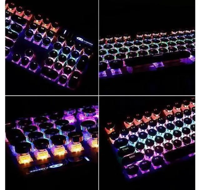 Alt view image 7 of 7 - Typewriter Style Mechanical Gaming Keyboard, Black Retro Punk Gaming Keyboard with RGB Backlit, 104 Keys Blue Switch Wired Cute Keyboard, Round Keycaps for Windows/Mac/PC