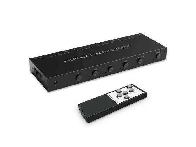 Alt view image 3 of 7 - 4 Port RCA to HDMI Converter 1080P/720P RCA Composite CVBS AV Switch to HDMI Converter Adapter Support 4:3/16:9 Switch, for Sega Xbox PS1 PS2 PS3 N64 NGC SNES WII VHS VCR Camera DVD(With Remote
