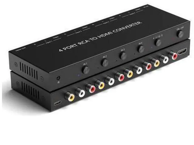 Main image of 4 Port RCA to HDMI Converter 1080P/720P RCA Composite CVBS AV Switch to HDMI Converter Adapter Support 4:3/16:9 Switch, for Sega Xbox PS1 PS2 PS3 N64 NGC SNES WII VHS VCR Camera DVD(With Remote