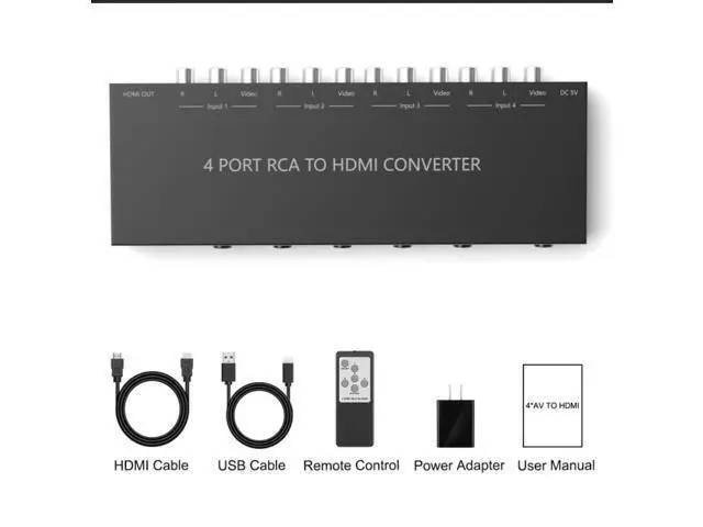 Alt view image 7 of 7 - 4 Port RCA to HDMI Converter 1080P/720P RCA Composite CVBS AV Switch to HDMI Converter Adapter Support 4:3/16:9 Switch, for Sega Xbox PS1 PS2 PS3 N64 NGC SNES WII VHS VCR Camera DVD(With Remote