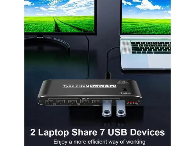 Alt view image 3 of 7 - 2x1 Type C KVM Switch, 8K Thunderbolt 4 USB C KVM Switch with Ethernet Port RJ45 100W PD Charge 4K 144Hz Type C KVM Switch Switcher for 2 Computer 1 Monitor