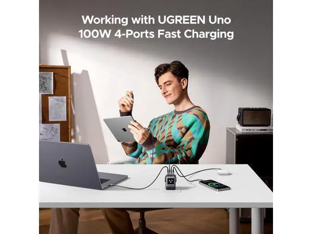 Alt view image 2 of 7 - UGREEN Uno 100W USB C Charger, Nexode 4-Port GaN Charger Compact Fast USB C Power Adapter for MacBook Pro/Air 2025, iPad Pro, iPhone 17 Pro, Galaxy S25 Ultra, Pixel 10, Steam Deck, ROG Ally