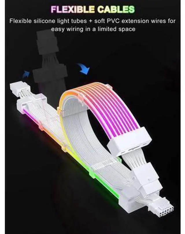 Alt view image 2 of 7 - JAENFONG RGB 12VHPWR Cable Set,ARGB PSU Cable Extension of Soft LED Strip Include 24Pin Motherboard,16 Pin GPU Power Supply Cables,for RTX 40 50 Series PC Custom,Male to Female