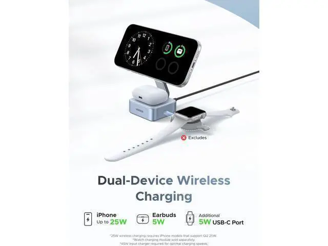 Alt view image 4 of 7 - UGREEN Qi2 25W Magflow Wireless Charger Magsafe Charging Station 2-in-1 for iPhone 17/16/15/14/13/12 Pro Max, Fast Foldable Stand with USB-C Port, Compatible with AirPods, Dual Device Charging