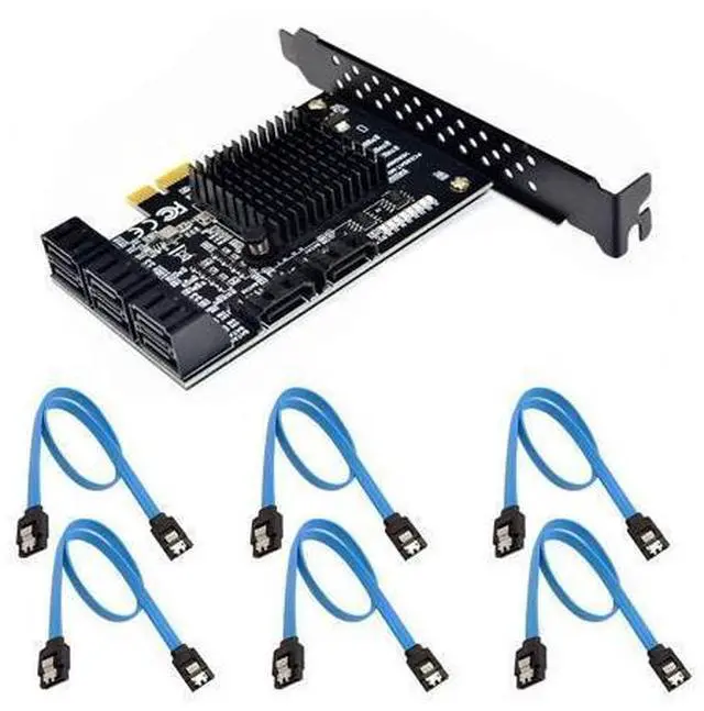 Main image of Vszerda 8 Ports SATA 3.0 to PCIe Expansion Card Adapter Converter with 6 SATA Cables Low Profile Bracket Boot As System Disk for Marvell 88SE9215 Chip with Heat Sink HDD (6*Blue Straight Cable)