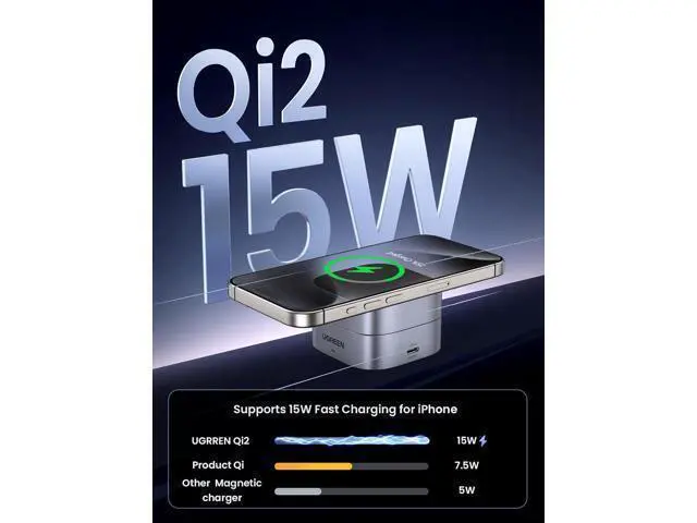 Alt view image 6 of 7 - UGREEN MagFlow Qi2 Magnetic Foldable Charging Station, 2-in-1 Fast Wireless Charger Compatible with iPhone 17/17 Air/17 Pro/17 Pro Max 16 15 14 13 12, Airpods3 2 Pro (No AC Adapter), Dark Grey