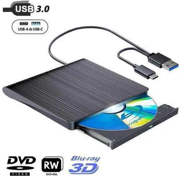 Main image of Vszerda External Bluray DVD Drive,USB 3.0 and Type-C Portable 3D Blu-ray DVD Writer Burner, Slim Optical Blu Ray CD DVD Drive Writer Suitable for Windows XP/7/8/10/11 MacOS for PC,Laptop,Desktop, Mac