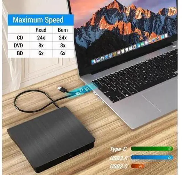 Alt view image 2 of 7 - Vszerda External Bluray DVD Drive,USB 3.0 and Type-C Portable 3D Blu-ray DVD Writer Burner, Slim Optical Blu Ray CD DVD Drive Writer Suitable for Windows XP/7/8/10/11 MacOS for PC,Laptop,Desktop, Mac