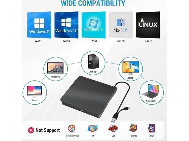 Alt view image 7 of 7 - Vszerda External Bluray DVD Drive,USB 3.0 and Type-C Portable 3D Blu-ray DVD Writer Burner, Slim Optical Blu Ray CD DVD Drive Writer Suitable for Windows XP/7/8/10/11 MacOS for PC,Laptop,Desktop, Mac
