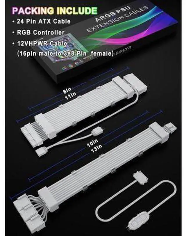 Alt view image 6 of 7 - JAENFONG RGB 12VHPWR Cable Set,ARGB PSU Cable Extension of Soft LED Strip Include 24Pin Motherboard,16 Pin to 3×8 Pin GPU Power Supply Cables for PC Custom