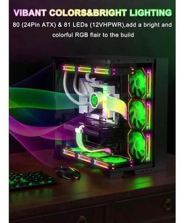 Alt view image 5 of 7 - JAENFONG RGB 12VHPWR Cable Set,ARGB PSU Cable Extension of Soft LED Strip Include 24Pin Motherboard,16 Pin to 3×8 Pin GPU Power Supply Cables for PC Custom