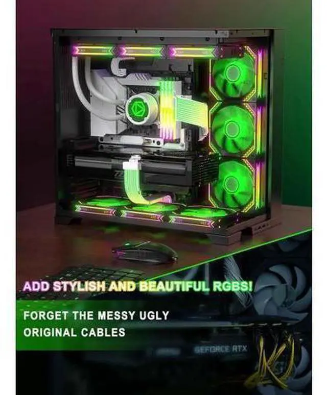 Alt view image 4 of 4 - Vszerda RGB 12VHPWR Cable Set,ARGB PSU Cable Extension of Soft LED Strip Include 24Pin Motherboard,16 Pin to 3×8 Pin GPU Power Supply Cables for PC Custom