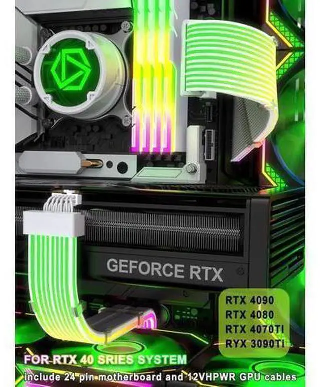 Alt view image 3 of 4 - Vszerda RGB 12VHPWR Cable Set,ARGB PSU Cable Extension of Soft LED Strip Include 24Pin Motherboard,16 Pin to 3×8 Pin GPU Power Supply Cables for PC Custom