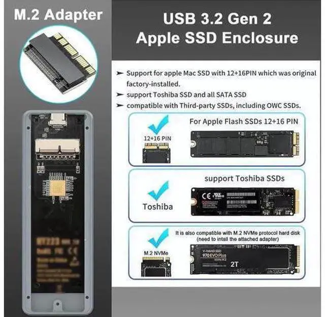 Alt view image 4 of 7 - JAENFOUSB C 3.2 MacBook SSD Enclosure for 12+16 PIN MacBook SSDs, Apple SSD Enclosure Adapter Supports for MacBook Pro,MacBook Air, Mac Pro, iMac from 2013 to 2017 Original Enclosure, with M.2 Adapter