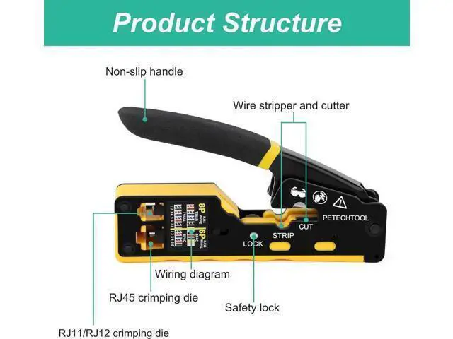 Alt view image 2 of 6 - RJ45 Crimp Tool Pass Through Ethernet Crimping Tool Kit Cat6 Cat5e Cat6a RJ45 Crimper with Cable Tester, Cat6 Connectors with RJ45 Boot Covers, Mini Stripper, Blades and Cable Ties