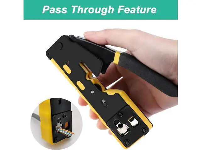 Alt view image 3 of 6 - RJ45 Crimp Tool Pass Through Ethernet Crimping Tool Kit Cat6 Cat5e Cat6a RJ45 Crimper with Cable Tester, Cat6 Connectors with RJ45 Boot Covers, Mini Stripper, Blades and Cable Ties