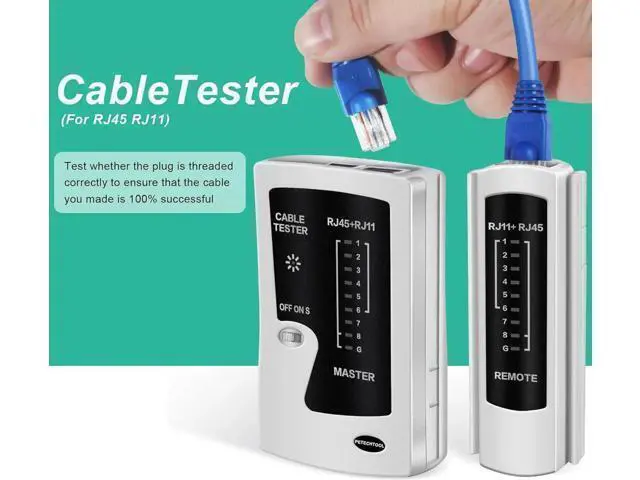Alt view image 5 of 6 - RJ45 Crimp Tool Pass Through Ethernet Crimping Tool Kit Cat6 Cat5e Cat6a RJ45 Crimper with Cable Tester, Cat6 Connectors with RJ45 Boot Covers, Mini Stripper, Blades and Cable Ties