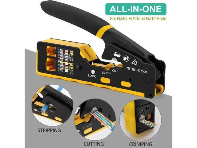 Alt view image 6 of 6 - RJ45 Crimp Tool Pass Through Ethernet Crimping Tool Kit Cat6 Cat5e Cat6a RJ45 Crimper with Cable Tester, Cat6 Connectors with RJ45 Boot Covers, Mini Stripper, Blades and Cable Ties