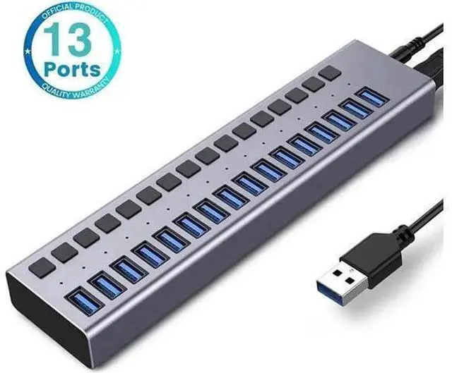 Main image of Powered USB Hub,16 Ports USB 3.0 Data Hub, Individual On/Off Switches, 12V7.5A 90W Power Adapter, USB Hub 3.0 Splitter Extension for Laptop, PC, Computer, Mobile HDD (HS082-16U)
