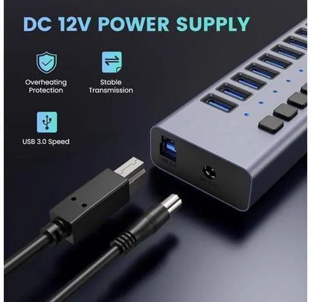 Alt view image 7 of 7 - Powered USB Hub,16 Ports USB 3.0 Data Hub, Individual On/Off Switches, 12V7.5A 90W Power Adapter, USB Hub 3.0 Splitter Extension for Laptop, PC, Computer, Mobile HDD (HS082-16U)