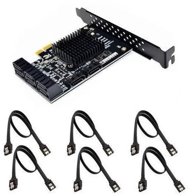 Main image of Vszerda 8 Ports SATA 3.0 to PCIe Expansion Card Adapter Converter with 6 SATA Cables Low Profile Bracket Boot As System Disk for Marvell 88SE9215 Chip with Heat Sink HDD (6*Black Straight Cable)