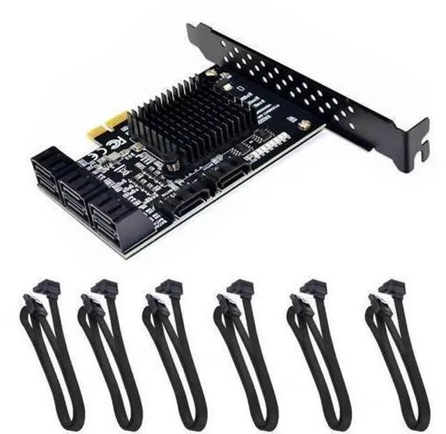 Main image of Vszerda 8 Ports SATA 3.0 to PCIe Expansion Card Adapter Converter with 6 SATA Cables Low Profile Bracket Boot As System Disk for Marvell 88SE9215 Chip with Heat Sink HDD (6*Black 90 °Cable)