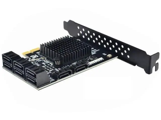 Alt view image 6 of 6 - Vszerda 8 Ports SATA 3.0 to PCIe Expansion Card Adapter Converter with 6 SATA Cables Low Profile Bracket Boot As System Disk for Marvell 88SE9215 Chip with Heat Sink HDD (6*Black 90 °Cable)