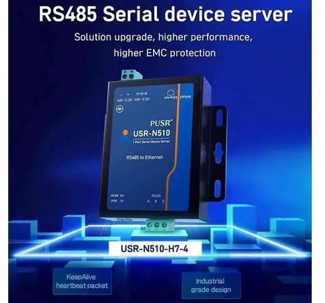 Alt view image 7 of 7 - USR-N510 New Version (H7-4) 1 Port RS485 to Ethernet Converter DC 5-36V Serial Device Server Up to 400Mhz Support Modbus RTU to Modbus TCP Virtual COM with 12V Power Adapter