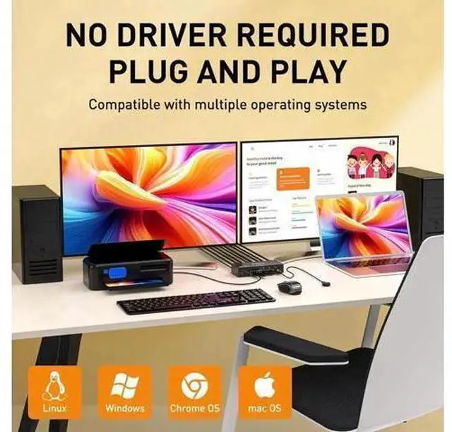 Alt view image 5 of 7 - 8K Displayport KVM Switch 2 Monitors 3 Computer, Dual Monitors USB 3.0 Displayport KVM Switcher, Supports 8K@60Hz for 3 DP Port PC Share 2 DP Monitors, Keyboard and Mouse, included Wired Remote