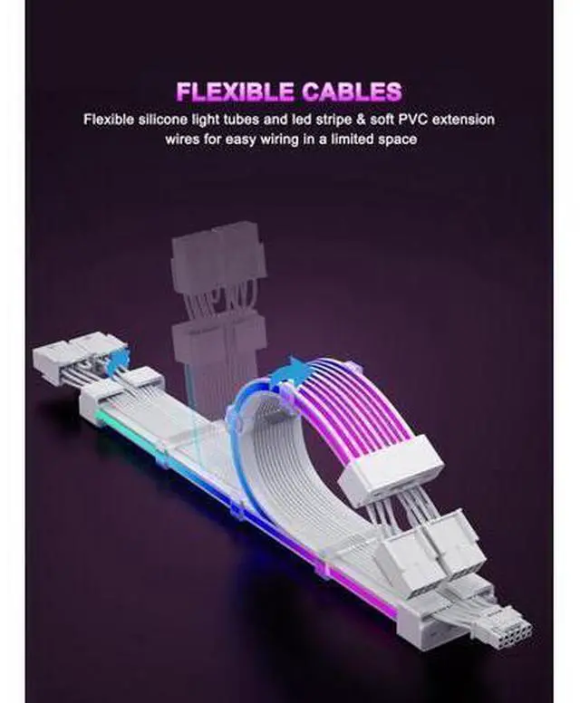 Alt view image 2 of 7 - Vszerda RGB 12VHPWR Cable Set,ARGB PSU Extension of Soft LED Strip Include 24Pin ATX,16 Pin to 2×8 Pin GPU Power Supply Cables for RTX 5090 5080 4080 PC Custom