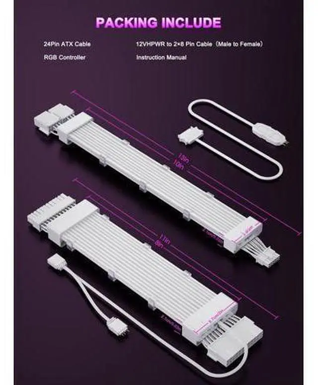 Alt view image 7 of 7 - Vszerda RGB 12VHPWR Cable Set,ARGB PSU Extension of Soft LED Strip Include 24Pin ATX,16 Pin to 2×8 Pin GPU Power Supply Cables for RTX 5090 5080 4080 PC Custom