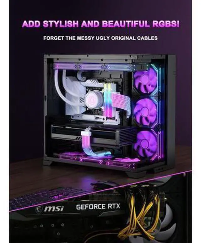 Alt view image 6 of 7 - Vszerda RGB 12VHPWR Cable Set,ARGB PSU Extension of Soft LED Strip Include 24Pin ATX,16 Pin to 2×8 Pin GPU Power Supply Cables for RTX 5090 5080 4080 PC Custom