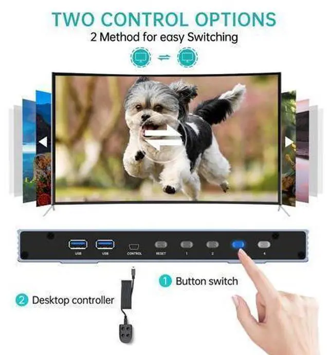 Alt view image 4 of 6 - MT-VIKI 4K@120Hz/144Hz USB 3.0 HDMI KVM Switch 4 Port 8K@60Hz, Aluminum KVM Switch HDMI 2.1, HDR for Games (4 USB 3.0 Cable Included)