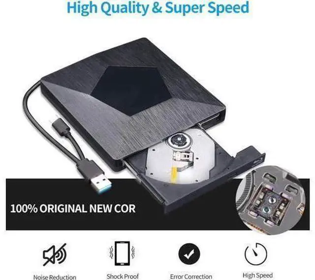 Alt view image 3 of 7 - JAENFONG External 3D Blu Ray DVD Drive Burner, Wihool Ultra Slim USB 3.0 and Type-C Blu Ray BD CD DVD Burner Player Writer Reader Disk for Mac OS, Windows xp/7/8/10, Laptop PC (Black)