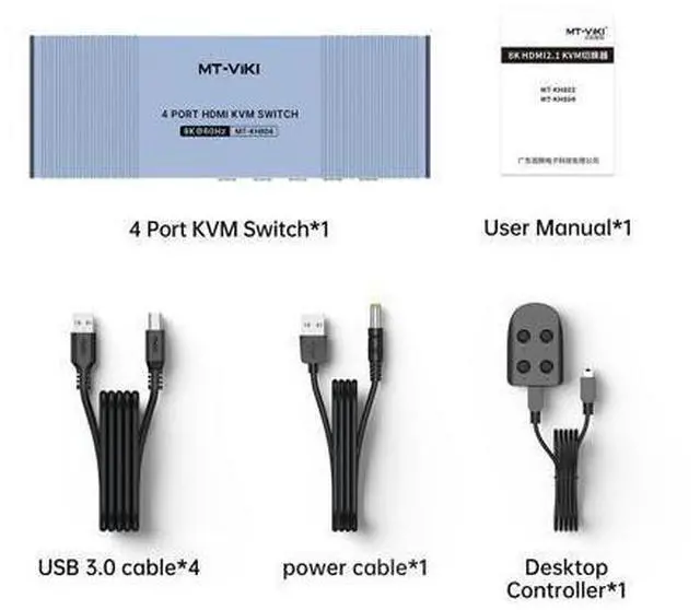 Alt view image 6 of 6 - MT-VIKI 4K@120Hz/144Hz USB 3.0 HDMI KVM Switch 4 Port 8K@60Hz, Aluminum KVM Switch HDMI 2.1, HDR for Games (4 USB 3.0 Cable Included)