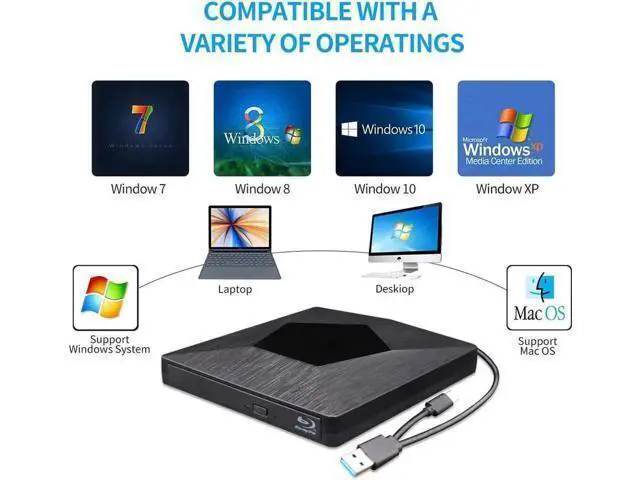 Alt view image 7 of 7 - JAENFONG External 3D Blu Ray DVD Drive Burner, Wihool Ultra Slim USB 3.0 and Type-C Blu Ray BD CD DVD Burner Player Writer Reader Disk for Mac OS, Windows xp/7/8/10, Laptop PC (Black)