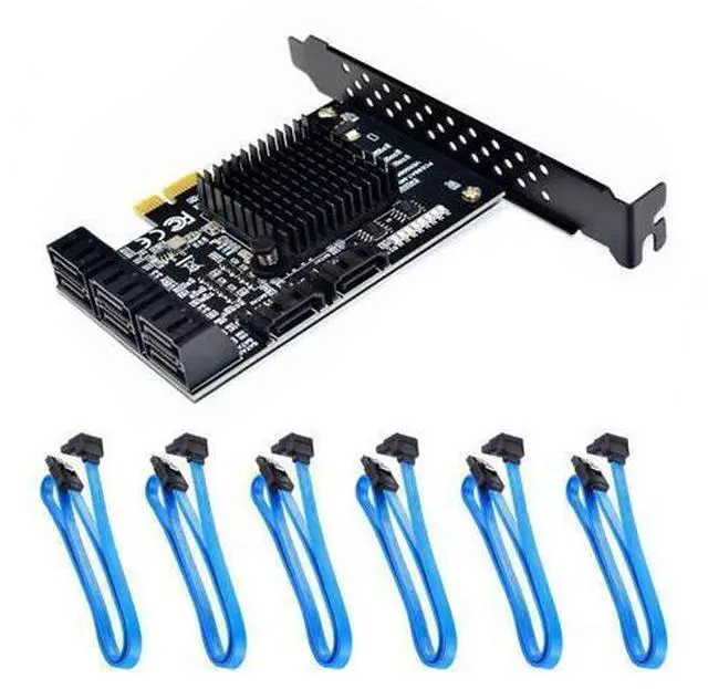 Main image of Vszerda 8 Ports SATA 3.0 to PCIe Expansion Card Adapter Converter with 6 SATA Cables Low Profile Bracket Boot As System Disk for Marvell 88SE9215 Chip with Heat Sink HDD (6*Blue 90 °Cable)