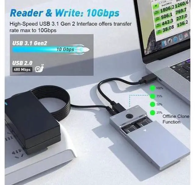 Alt view image 4 of 7 - NVMe M.2 Duplicator Dual-Bay Offline Clone 10Gbps USB C USB A to NVME Docking Station for M.2 SSD M Key Hard Drives Enclosure with NVME 2230 2242 2260 2280 Up to 8TB (Dual-Bay)