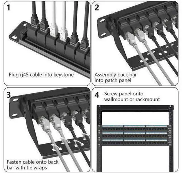 Alt view image 3 of 6 - 24 Port Patch Panel Rackmount or Wall Mount 19-Inch, 1U Cat6 Network Panel Preloaded with 24 Keystone Couplers plus 1 Spare, 10Gbps Ethernet Patch Panel with Cable Management & Back Support Bar