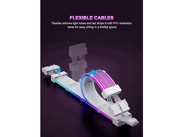 Alt view image 3 of 7 - JAENFONG RGB 12VHPWR Cable Set,ARGB PSU Extension of Soft LED Strip Include 24Pin ATX,16 Pin to 2×8 Pin GPU Power Supply Cables for RTX 5090 5080 4080 PC Custom