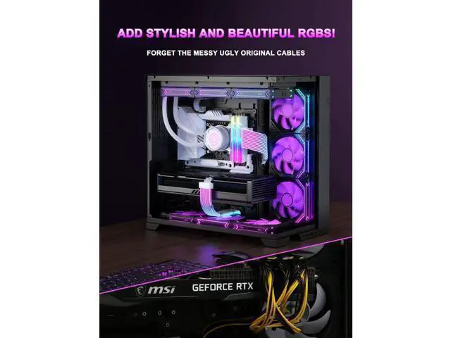 Alt view image 6 of 7 - JAENFONG RGB 12VHPWR Cable Set,ARGB PSU Extension of Soft LED Strip Include 24Pin ATX,16 Pin to 2×8 Pin GPU Power Supply Cables for RTX 5090 5080 4080 PC Custom