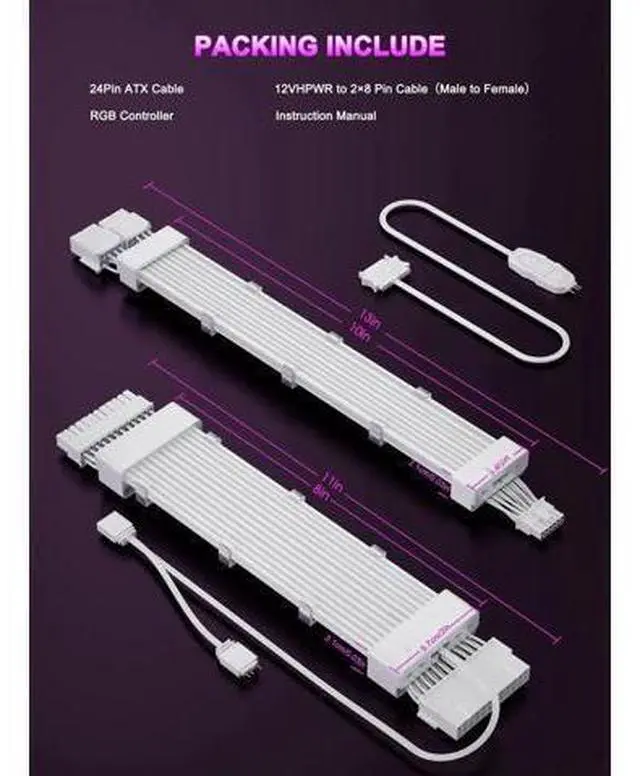 Alt view image 2 of 7 - Vszerda RGB 12VHPWR Cable Set,ARGB PSU Extension of Soft LED Strip Include 24Pin ATX,16 Pin to 2×8 Pin GPU Power Supply Cables for RTX 5090 5080 4080 PC Custom